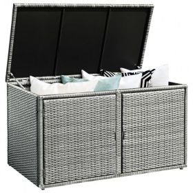 88 Gallon Garden Patio Rattan Storage Container Box (Color: Gray)