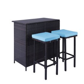 3-Piece Patio Outdoor Conversation Bar Set of 1Table and 2Stools,All Weather PE Rattan and Steel Frame Furniture with Removable Cushions for Outside B (Color: as Pic)