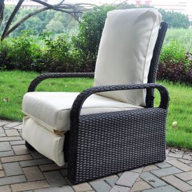 Outdoor Recliner Chair;  Automatic Adjustable Wicker Lounge Recliner Chair with 5.12'' Thicken Cushion (Material: Gray Wicker, Color: Cream)