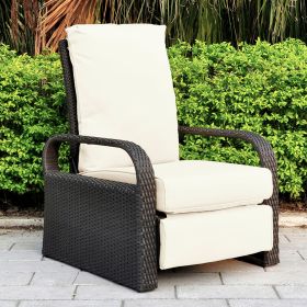 Outdoor Recliner Chair;  Automatic Adjustable Wicker Lounge Recliner Chair with 5.12'' Thicken Cushion (Material: Brown Wicker, Color: Beige)