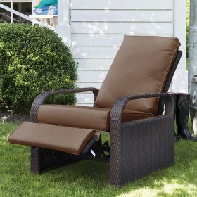 Outdoor Recliner Chair;  Automatic Adjustable Wicker Lounge Recliner Chair with 5.12'' Thicken Cushion (Material: Espresso Wicker, Color: brown)