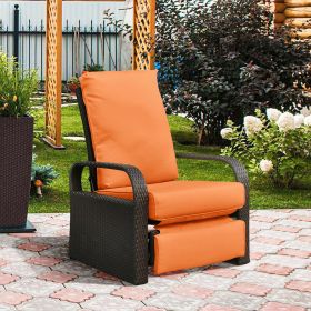 Outdoor Recliner Chair;  Automatic Adjustable Wicker Lounge Recliner Chair with 5.12'' Thicken Cushion (Material: Brown Wicker, Color: Orange)