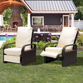 Outdoor Recliner Chair;  Automatic Adjustable Wicker Lounge Recliner Chair with 5.12'' Thicken Cushion (Material: Brown Wicker, Color: Khaki)