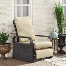 Outdoor Recliner Chair;  Automatic Adjustable Wicker Lounge Recliner Chair with 5.12'' Thicken Cushion (Material: Espresso Wicker, Color: EsKhaki)