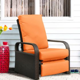 Outdoor Recliner Chair;  Automatic Adjustable Wicker Lounge Recliner Chair with 5.12'' Thicken Cushion (Material: Espresso Wicker, Color: EsOrange)