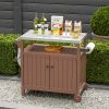 Outdoor Grilling Table with Storage,,Waterproof Outdoor Grill Cabinet,Stainless Steel Tabletop Outdoor Kitchen Island,BBQ Cart with Wheels,Hooks and S