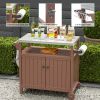 Outdoor Grilling Table with Storage,,Waterproof Outdoor Grill Cabinet,Stainless Steel Tabletop Outdoor Kitchen Island,BBQ Cart with Wheels,Hooks and S