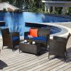 4 Pieces Comfortable Outdoor Rattan Sofa Set with Table