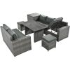 Outdoor 6-Piece All Weather PE Rattan Sofa Set; Garden Patio Wicker Sectional Furniture Set with Adjustable Seat; Storage Box; Removable Covers and Te