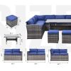 Outdoor Patio Furniture Set,7 Pieces Outdoor Sectional Conversation Sofa with Dining Table,Chairs and Ottomans,All Weather PE Rattan and Steel Frame,W