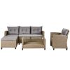 Outdoor;  Patio Furniture Sets;  4 Piece Conversation Set Wicker Ratten Sectional Sofa with Seat Cushions