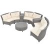 [VIDEO provided] 6 - Person Fan-shaped Rattan Suit Combination with Cushions and Table,Suitable for Garden