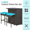 3 Pieces Patio Rattan Wicker Bar Table Stools Dining Set