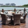 Direct Wicker Patio 7-Piece Brown Wicker Dining Set with Rattan Table and Armchair