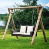 2-Person Wicker Hanging Porch Swing with 2 Back Cushions and 1 Seat Cushion