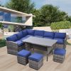 Outdoor Patio Furniture Set,7 Pieces Outdoor Sectional Conversation Sofa with Dining Table,Chairs and Ottomans,All Weather PE Rattan and Steel Frame,W