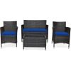 4 Pieces Comfortable Outdoor Rattan Sofa Set with Table