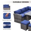 Outdoor Patio Furniture Set,7 Pieces Outdoor Sectional Conversation Sofa with Dining Table,Chairs and Ottomans,All Weather PE Rattan and Steel Frame,W