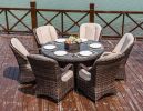 Direct Wicker Patio 7-Piece Brown Wicker Dining Set with Rattan Table and Armchair