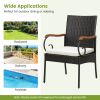 Set of 2/4 Outdoor PE Wicker Chair with Acacia Wood Armrests