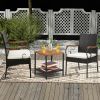 Set of 2/4 Outdoor PE Wicker Chair with Acacia Wood Armrests