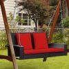 2-Person Wicker Hanging Porch Swing with 2 Back Cushions and 1 Seat Cushion